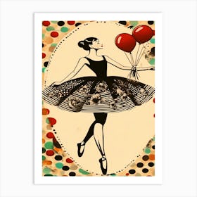 Glamour Ballerina With Red Balloons Art Print