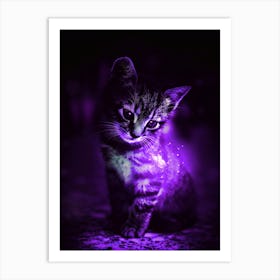 Purple Cat And Butterfly Art Print