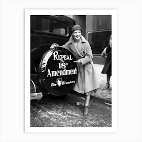 Prohibition, Woman Protester to Repeal 18th Amendment, Vintage Black and White Photo Art Print