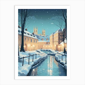 Winter Travel Night Illustration Bath United Kingdom 3 Art Print