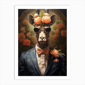 Giraffe With Flowers Art Print