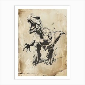 Giganotosaurus Dinosaur Black Ink Illustration 3 Art Print
