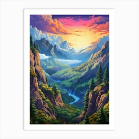 Mountainscape Pixel Art 1 Art Print