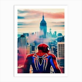 Spider Man Viewing The City Skyline Art Print