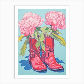 A Painting Of Cowboy Boots With Pink Flowers, Fauvist Style, Still Life 14 Art Print
