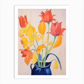 Tulips In A Blue Vase Art Print