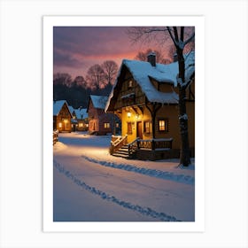 Winter Village At Dusk Photo Art Print