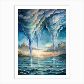 A Dramatic Poster Of Water Spouts Forming Over The (1) Art Print