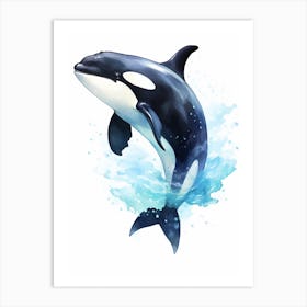 Blue Watercolour Painting Style Of Orca Whale  7 Art Print