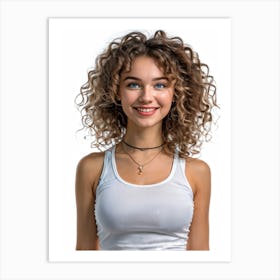 Photorealistic Portrait Of A 24 Year Old Russian Girl With Blue Eyes Curly Blue Hair Sportswear S Art Print