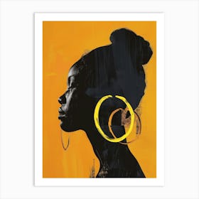 Silhouette Of A Woman With Hoop Earrings Art Print