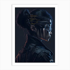 Dark cyberpunk woman profile Art Print