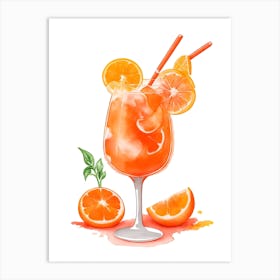 Aperol With Ice And Orange Watercolor Vertical Composition Art Print