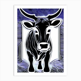 Cow Lino Black And White, 1130 Art Print