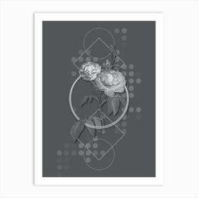 Vintage Purple Roses Botanical with Line Motif and Dot Pattern in Ghost Gray n.0250 Art Print