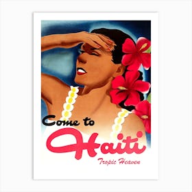 Hawaii, Portrait of a Hula Girl With Tropic Flowers Art Print