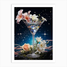 martini glass surround by cosmic surrealism 1 Art Print