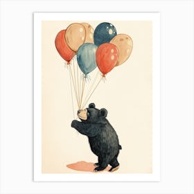 American Black Bear Holding Balloons Storybook Illustration 4 Art Print
