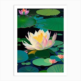 Blooming Lotus Flower In Lake Fauvism Matisse 2 Art Print