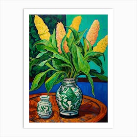 Flowers In A Vase Still Life Painting Celosia 2 Art Print