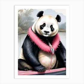 Surreal Pink Panda Bear In A Boat Art Print
