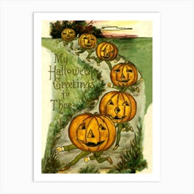 Jack O" Lanterns On The Road, Vintage Halloween Poster Art Print