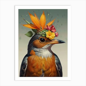 Bird With Flowers On Its Head Art Print