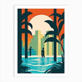 Waikiki Beach Hawaii, Usa, Bold Outlines 4 Art Print