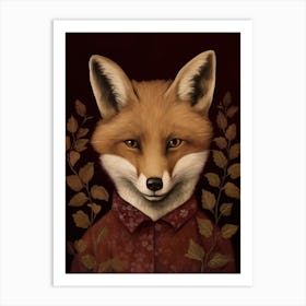 Fox Portrait With Rustic Flowers 5 Art Print