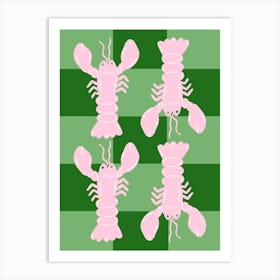 Lobster Tile Pink On Green Art Print