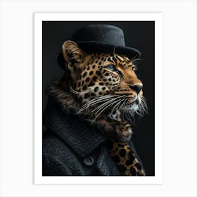 Leopard with clothes and hat Art Print