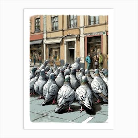 Pigeons On The Street 2 Art Print