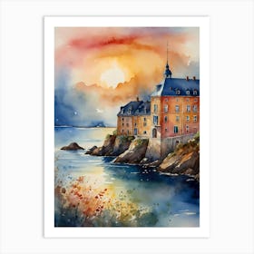 Watercolor Of A House By The Sea Art Print