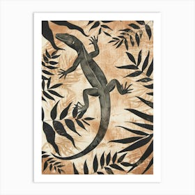 Black Cuban Iguana Block Print 5 Art Print