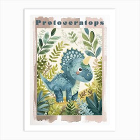 Cute Protoceratops Dinosaur Watercolour 4 Poster Art Print