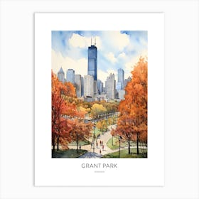 Grant Park 4 Chicago Watercolour Travel Poster Art Print