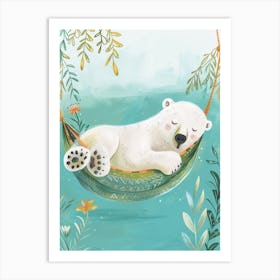 Polar Bear Napping In A Hammock Storybook Illustration 4 Art Print