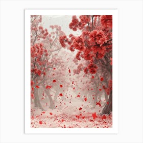 Red Cherry Blossoms 1 Art Print