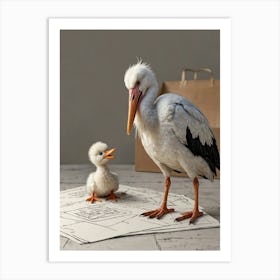 Stork And Chick Art Print