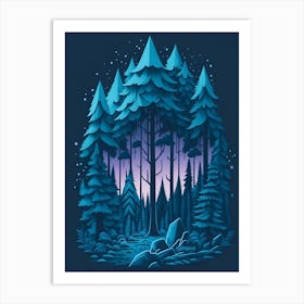 A Fantasy Forest At Night In Blue Theme 88 Art Print