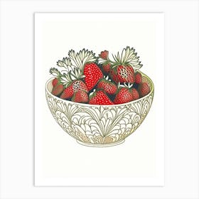 Bowl Of Strawberries, Fruit, William Morris Inspired Art Print