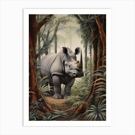 Rhino In The Shadows Of The Trees Realistic Illustration 5 Art Print