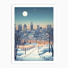 Winter Travel Night Illustration Montreal Canada 3 Art Print