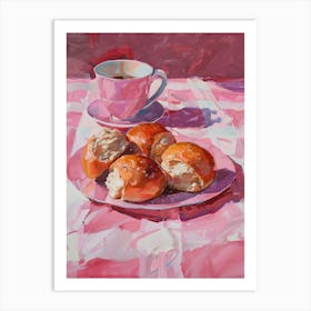 Pink Breakfast Food Hot Cross Buns 1 Art Print