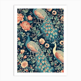 Peacock Blue & Pink Pattern Art Print