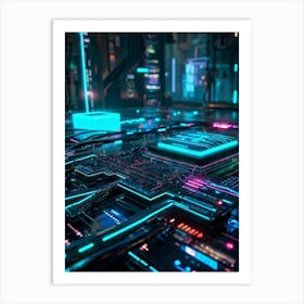 A Cyber Interface With Advanced Ai Capabilities Neural Connectivity Highlighted Glowing Cables Int Art Print