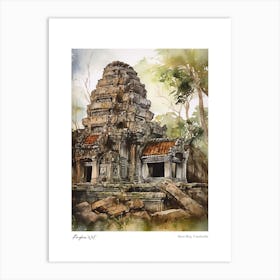 Angkor Wat Cambodia 2 Watercolour Travel Poster Art Print