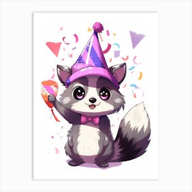 Cute Kawaii Cartoon Raccoon 11 Art Print