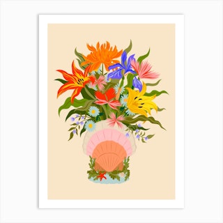 Saint Jacques Shell Flower Bouquet Art Print