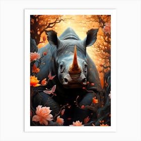 Rhino In The Forest 1 Art Print